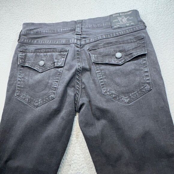 True Religion Jeans Men 36x33 Black Rocco Relaxed Skinny Stretch Faded Flap - Picture 4 of 16